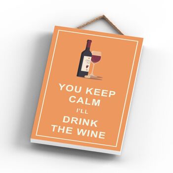 P1767 - Keep Calm Drink Red Wine Plaque en bois à suspendre sur le thème de l'alcool 3