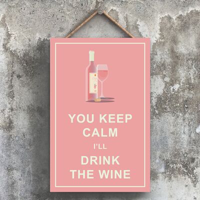 P1768 - Keep Calm Drink Rose Wine Comico Targa a tema alcolico appeso in legno