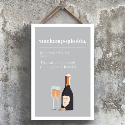 P1776 – Phobie vor dem Auslaufen des Champagners, komische Holztafel zum Aufhängen mit Alkoholmotiv
