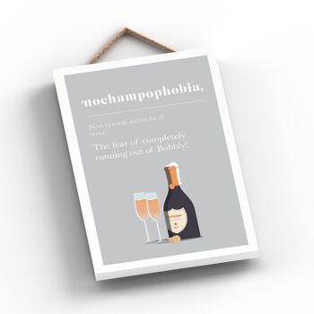 P1776 - Phobie de manquer de champagne Plaque comique en bois à suspendre sur le thème de l'alcool 2