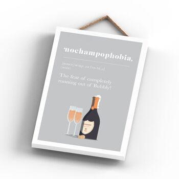 P1776 - Phobie de manquer de champagne Plaque comique en bois à suspendre sur le thème de l'alcool 3
