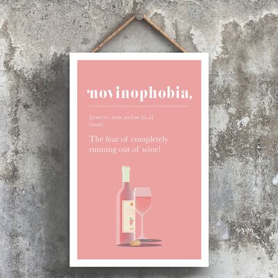 P1782 - Fobia a quedarse sin vino rosado Cómico Placa colgante de madera con tema de alcohol