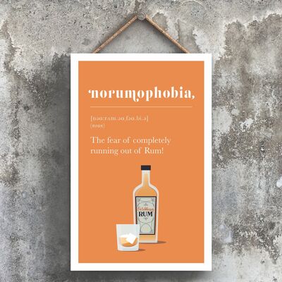 P1783 – Phobie vor dem Auslaufen des Rums, komische Holztafel zum Aufhängen mit Alkoholmotiv