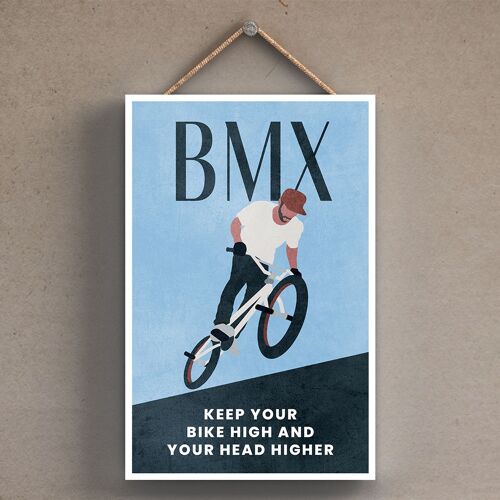 P1789 - Bmx Illustration Part Of Our Sports Theme Printed Onto A Wooden Hanging Plaque