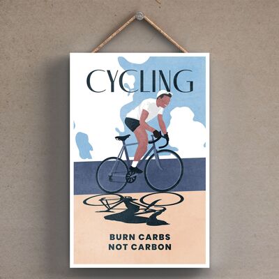 P1792 - Ilustración de ciclismo parte de nuestro tema deportivo impreso en una placa colgante de madera