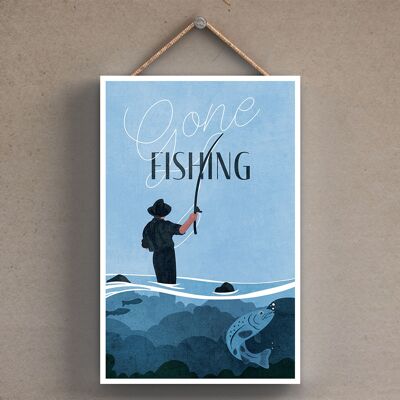 P1794 - Illustrazione di pesca parte del nostro tema sportivo stampata su una targa di legno da appendere