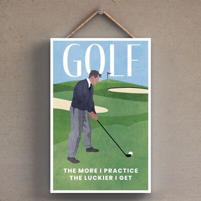 P1795 - Ilustración De Golf Parte De Nuestro Tema Deportivo Impreso En Una Placa Colgante De Madera