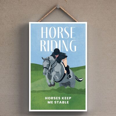 P1796 - Ilustración de equitación parte de nuestro tema deportivo impreso en una placa colgante de madera