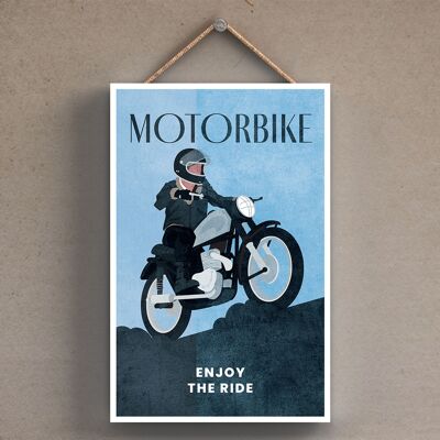 P1797 – Motorrad-Illustration, Teil unseres Sportthemas, gedruckt auf einem Holzschild zum Aufhängen