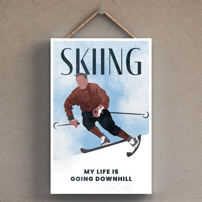 P1801 - Skiing Illustration Part Of Our Sports Theme Printed Onto A Wooden Hanging Plaque