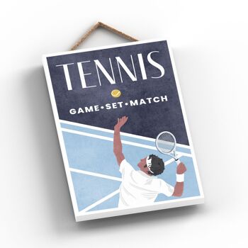 P1802 - Illustration de tennis faisant partie de notre thème sportif imprimée sur une plaque à suspendre en bois 2