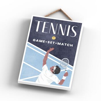 P1802 - Illustration de tennis faisant partie de notre thème sportif imprimée sur une plaque à suspendre en bois 3