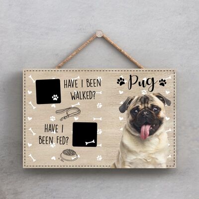 P1820 - Pets & Paws - Rope Plaque Pug Walked And Fed