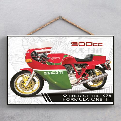 P1855 - Ducati 900Cc Motorbike Red And Green Poster Style Wooden Hanging Plaque