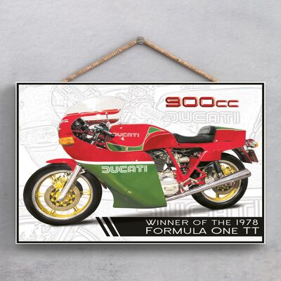 P1855 - Ducati 900Cc Motorbike Red And Green Poster Style Wooden Hanging Plaque