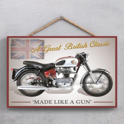 P1857 - Placa Colgante de Madera Estilo Póster Moto Royal Enfield