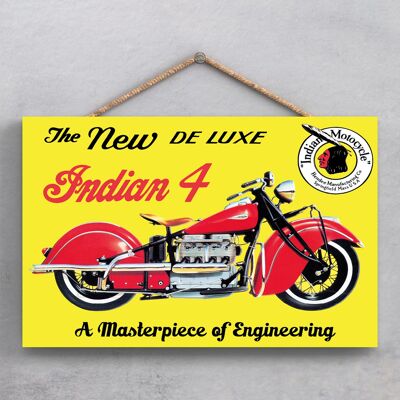 P1859 - Indian 4 Motorbike Poster Style Wooden Hanging Plaque