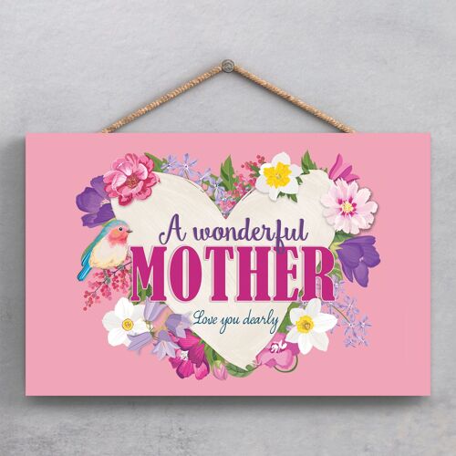 P1862 - A Wonderful Mother Floral Themed Decorative Hanging Plaque