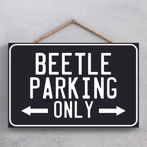 P1868 - Beetle Parking Only Black Wooden Hanging Plaque