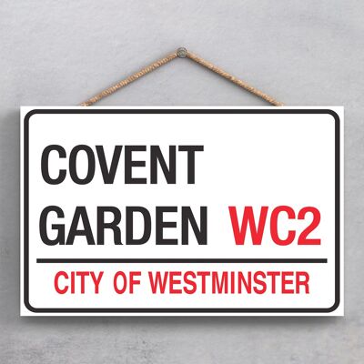 P1879 - Señal de ubicación de Covent Garden en una placa colgante de madera