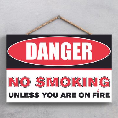 P1880 - Plaque à suspendre en bois comique Danger No Smoking