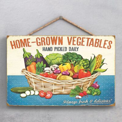 P1897 – Deko-Plakette zum Aufhängen aus Holz für die Küche mit Gemüse aus eigenem Anbau