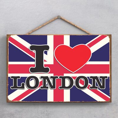 P1899 - I Love London Dekoratives Holzschild zum Aufhängen