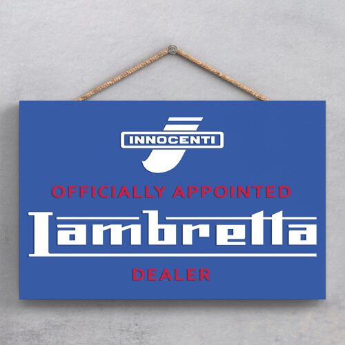 P1903 - Lambretta Dealer Blue Wooden Hanging Plaque