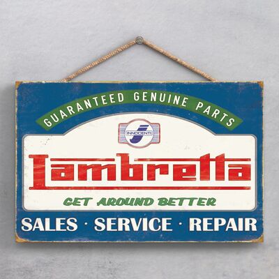 P1904 - Lambretta Get Around Better Blue Wooden Hanging Plaque