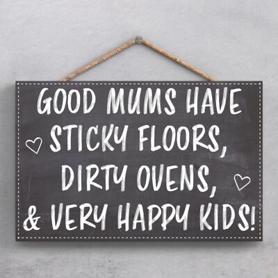 P1914 - Moms Sticky Floors Kitchen Themed Decorative Wooden Hanging Plaque