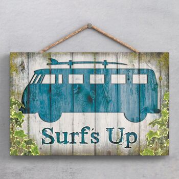 P1928 - Plaque décorative à suspendre en bois sur le thème du camping-car VW Surfs Up 1