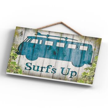 P1928 - Plaque décorative à suspendre en bois sur le thème du camping-car VW Surfs Up 4