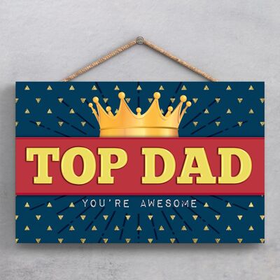 P1936 - Placa Colgante de Madera Decorativa Top Dad Crown
