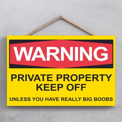 P1938 - Warning Big Boobs Comical Themed Decorative Wooden Hanging Plaque