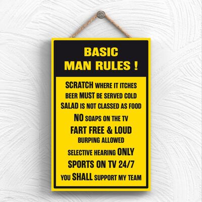 P1944 - Basic Man Rules Typography Decorative Hanging Plaque