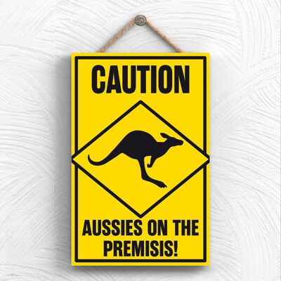 P1950 - Caution Aussies Typography Decorative Hanging Plaque