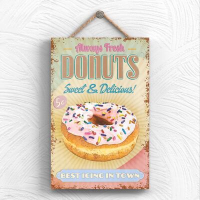 P1955 - Fresh Donuts Kitchen Themed Decorative Wooden Hanging Plaque