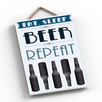 P1957 - Eat Sleep Beer Repeat Plaque décorative à suspendre en bois sur le thème de la cuisine 2