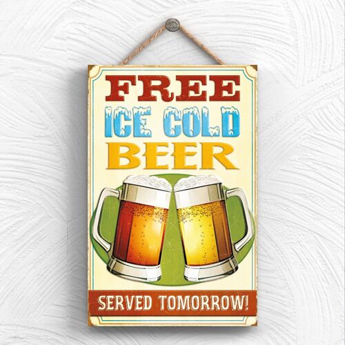 P1960 - Ice Cold Beer Kitchen Themed Decorative Wooden Hanging Plaque