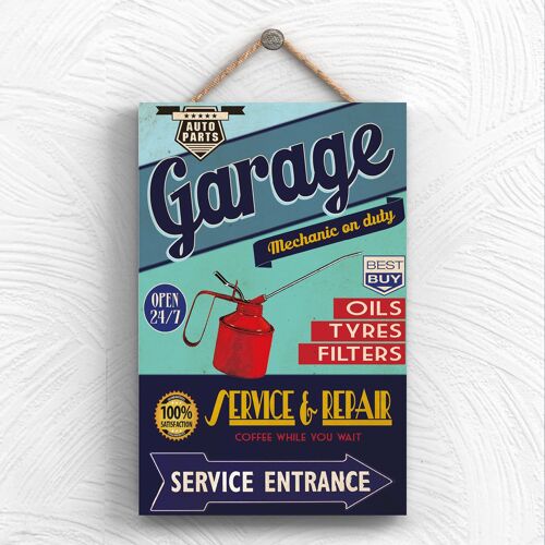 P1963 - Garage Mechanic On Duty Typography Decorative Hanging Plaque