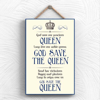P1964 - God Save The Queen Typography Decorative Hanging Plaque