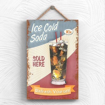 P1969 - Targa da appendere in legno decorativa a tema cucina Ice Cold Soda