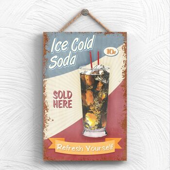 P1969 - Plaque décorative à suspendre en bois sur le thème de la cuisine Ice Cold Soda 1