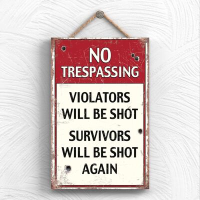 P1973 - No Trespassing Violaters Shot Typography Decorative Hanging Plaque