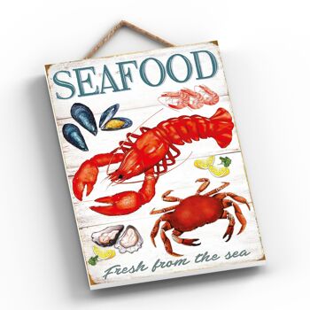 P1975 - Plaque décorative à suspendre en bois sur le thème de la cuisine du homard aux fruits de mer 2