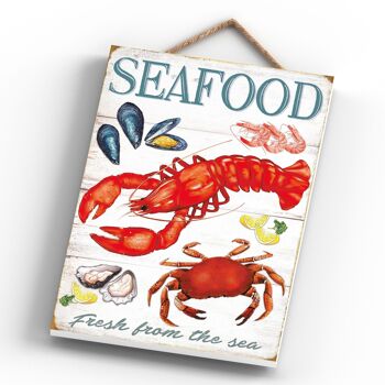 P1975 - Plaque décorative à suspendre en bois sur le thème de la cuisine du homard aux fruits de mer 4