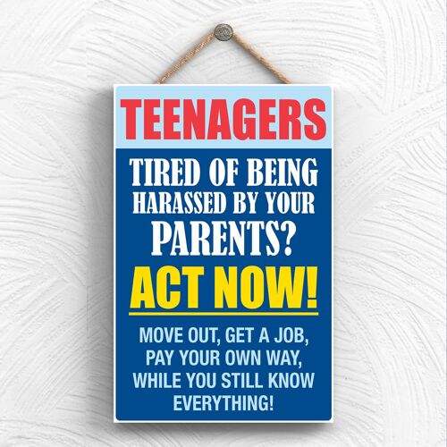 P1980 - Tired Teenagers Typography Decorative Hanging Plaque