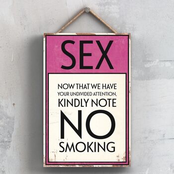 P2008 - Panneau de typographie Attention No Smoking imprimé sur une plaque à suspendre en bois 1