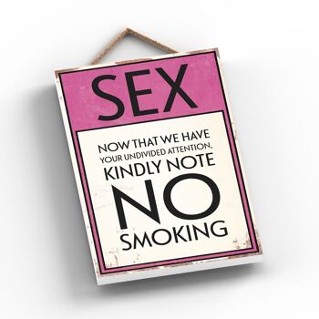 P2008 - Panneau de typographie Attention No Smoking imprimé sur une plaque à suspendre en bois 2