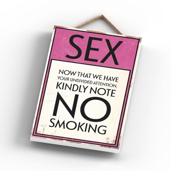 P2008 - Panneau de typographie Attention No Smoking imprimé sur une plaque à suspendre en bois 3